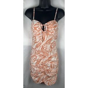 Sky To Moon Women's Size M Orange Swril Mini Dress Ruching Adjustable Straps